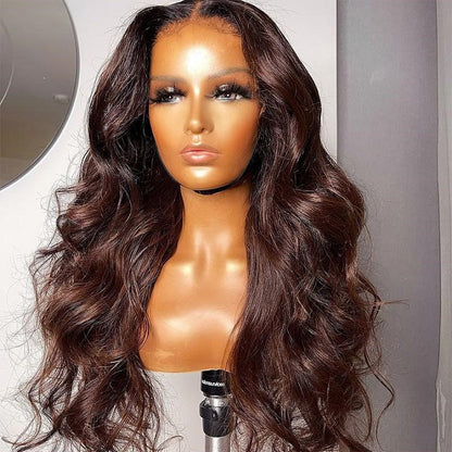 Dark Brown Colored Body Wave 13x5 Pre Everything Wigs Glueless Human Hair Wigs