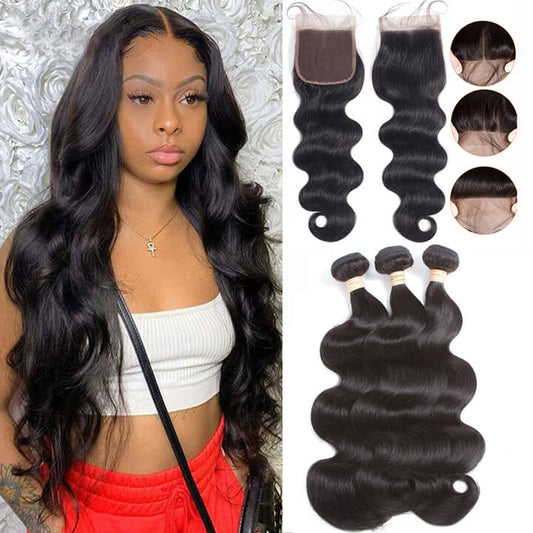 8-30 Inch Brazilian Body Wave 3 Bundles With Closure 100% Human Grade 9A Hair Extension