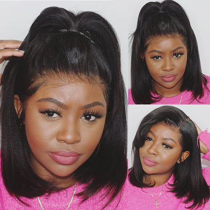 13x5 Pre-everything Yaki Straight Bob Wig Pre-cut Lace Short Human Hair Wig