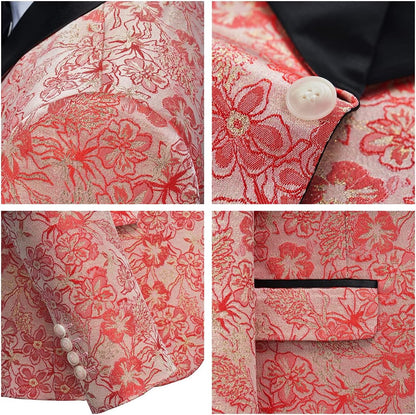 Tuxedo Suits for Men 3 Piece Regular Fit Suit Floral Pattern Blazer Jacket Waistcoat Pants Men Suit Set for Wedding