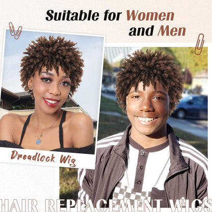 Faux Locs Braid Wigs for Women and Men Short Afro Locs Dreadlock Wig Twist Braided Dreads Wig Natural Curly Synthetic Wig