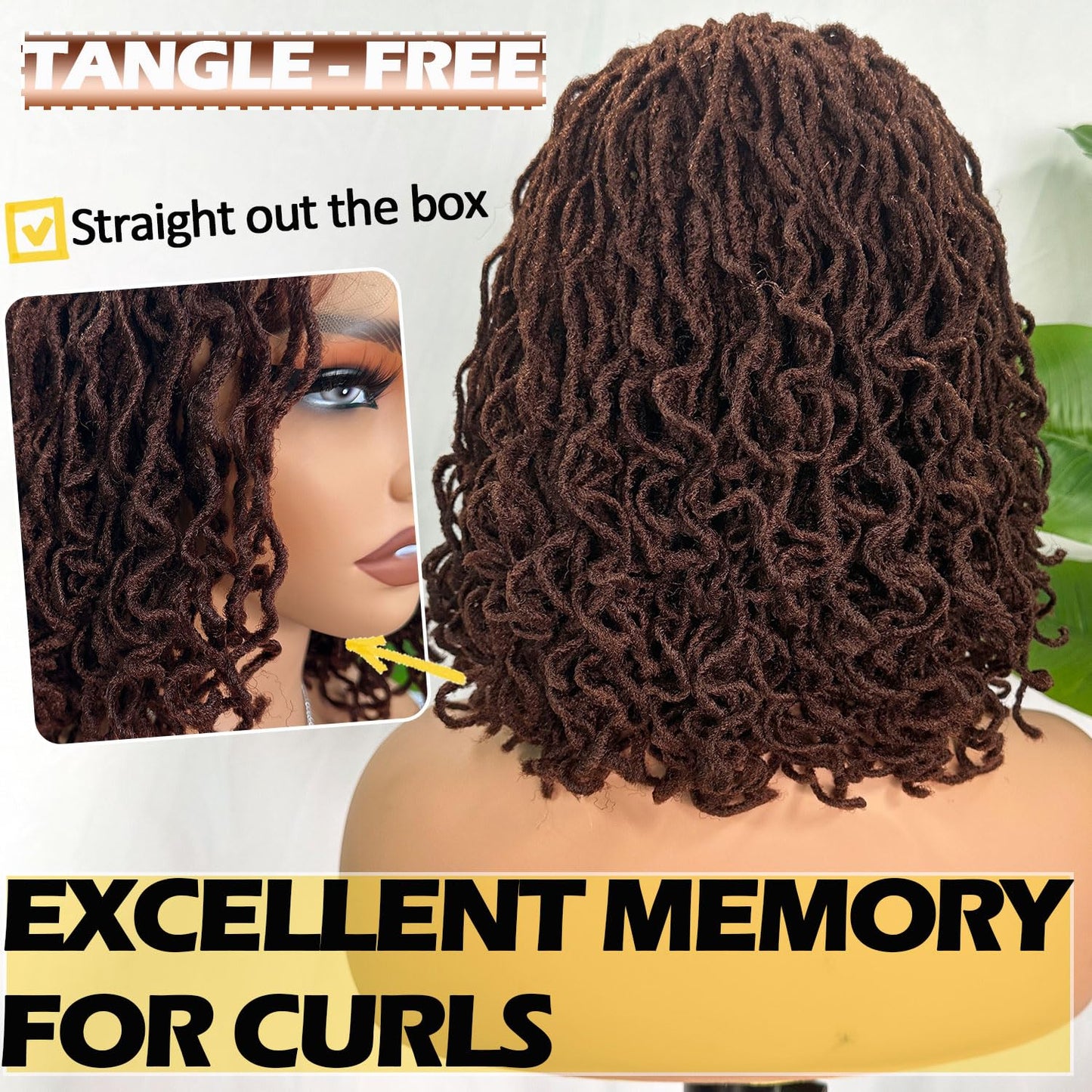 Dreadlock Wig Curly 4x4 Lace Frontal Ombre Strawberry Blonde 16 Inch Twist Faux Locs Wigs for Balck Women Afro Curly Braided Synthetic Wig