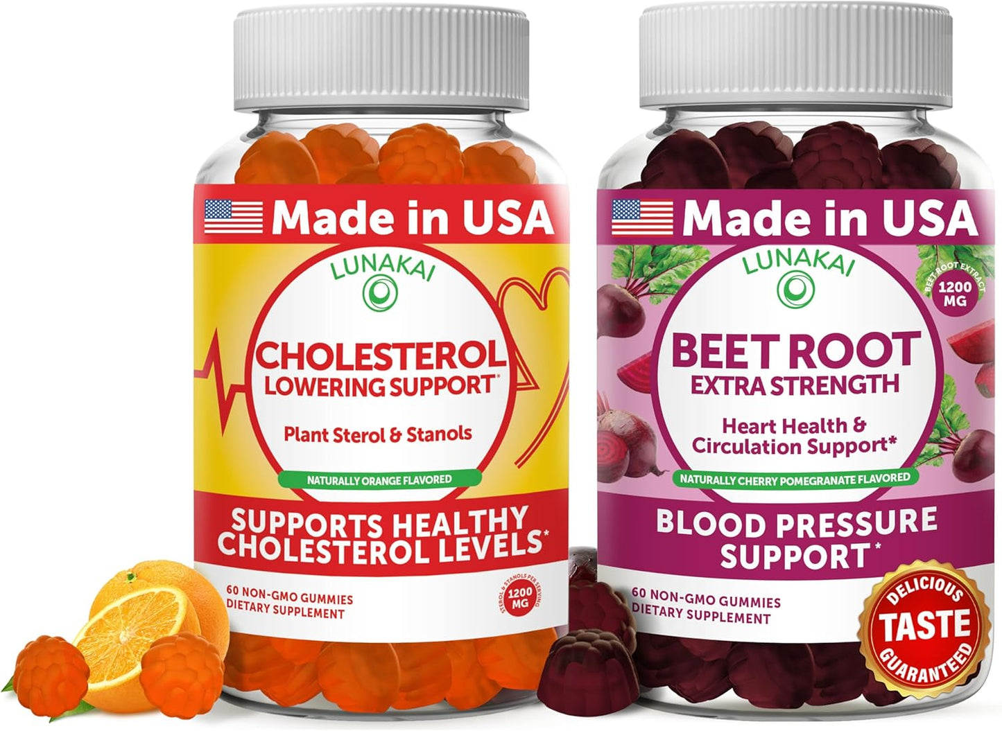 Lunakai Cholesterol Support and Beet Root Gummies Bundle with 1200 Plant Sterols and Stenols and Concentrate from 1200 mg Beet Root