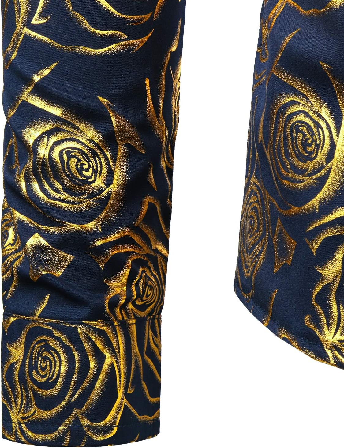 ZEROYAA Mens Hipster Gold Rose Printed Slim Fit Long Sleeve Dress Shirts/Prom Performing Shirts