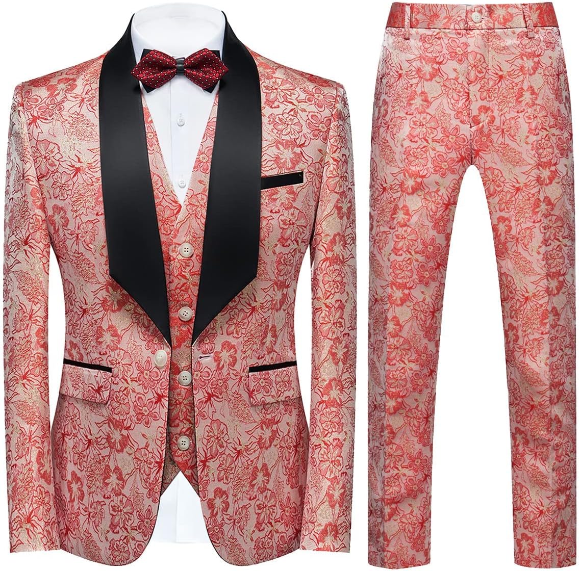 Tuxedo Suits for Men 3 Piece Regular Fit Suit Floral Pattern Blazer Jacket Waistcoat Pants Men Suit Set for Wedding