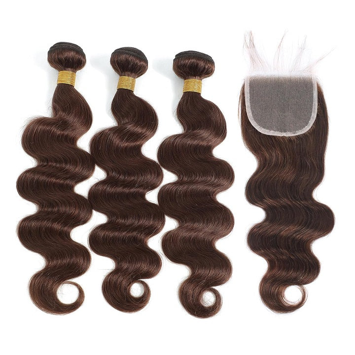 Light Brown Body Wave Bundles With Closure Human Hair 3 Bundles With Lace Closure