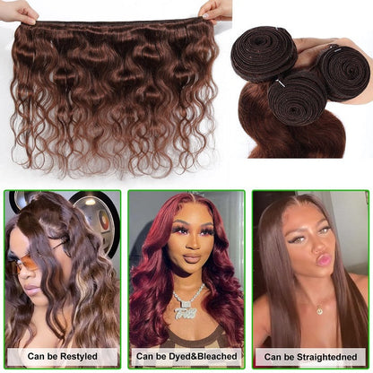 Light Brown Body Wave Bundles With Closure Human Hair 3 Bundles With Lace Closure