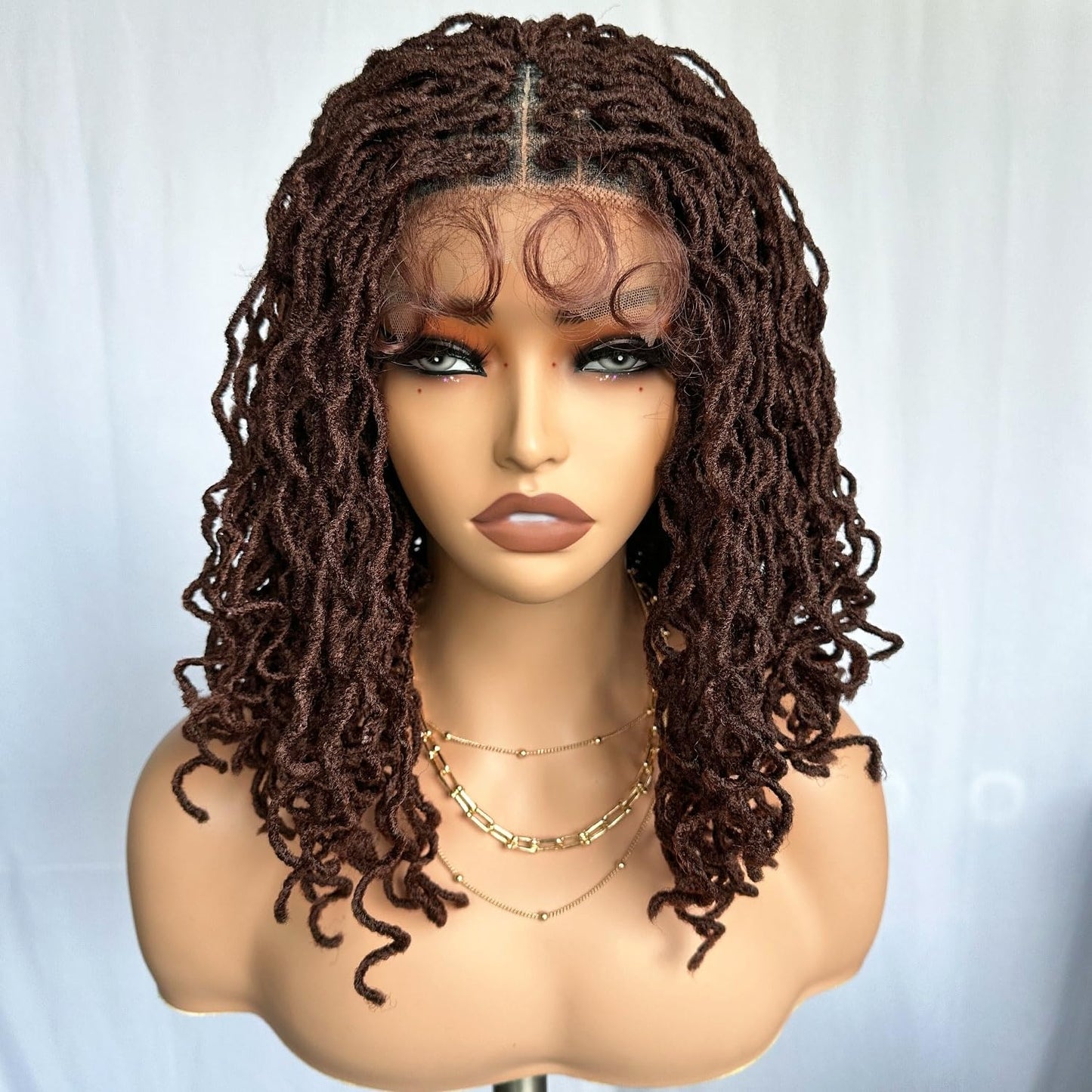 Dreadlock Wig Curly 4x4 Lace Frontal Ombre Strawberry Blonde 16 Inch Twist Faux Locs Wigs for Balck Women Afro Curly Braided Synthetic Wig