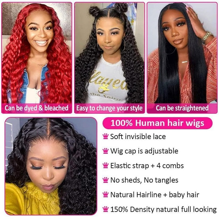 (Super Deal) $149=28" 5x5 Lace Water Wave Glueless Human Hair Wig