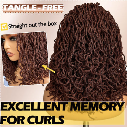 Dreadlock Wig Curly 4x4 Lace Frontal Ombre Strawberry Blonde 16 Inch Twist Faux Locs Wigs for Balck Women Afro Curly Braided Synthetic Wig