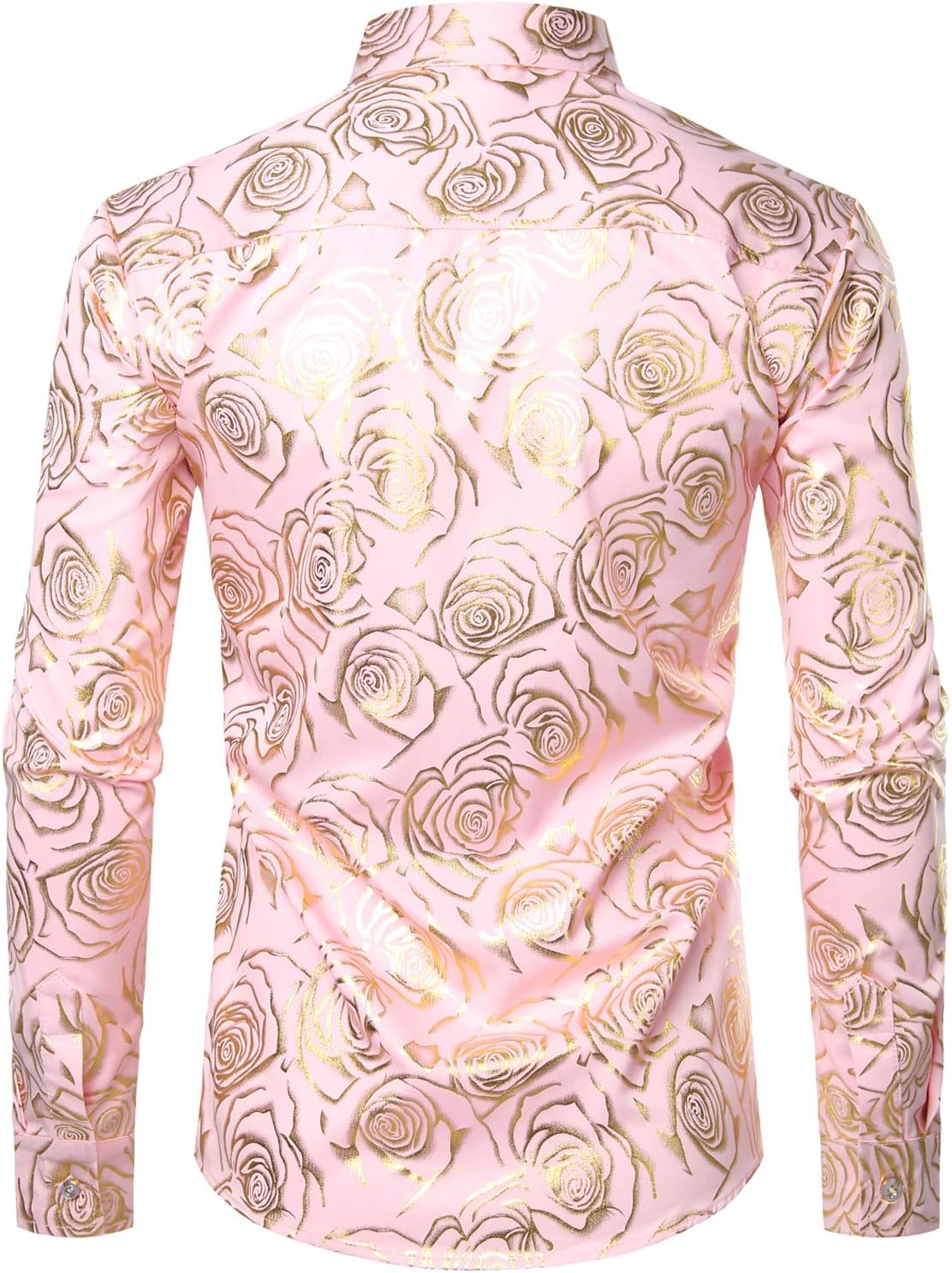 ZEROYAA Mens Hipster Gold Rose Printed Slim Fit Long Sleeve Dress Shirts/Prom Performing Shirts