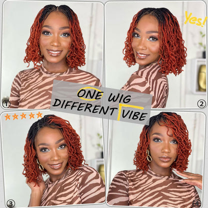 Dreadlock Wig Curly 4x4 Lace Frontal Ombre Strawberry Blonde 16 Inch Twist Faux Locs Wigs for Balck Women Afro Curly Braided Synthetic Wig