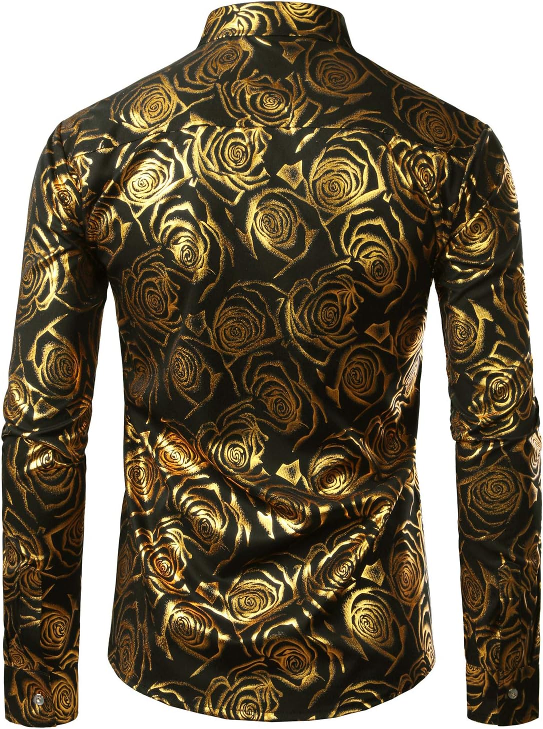 ZEROYAA Mens Hipster Gold Rose Printed Slim Fit Long Sleeve Dress Shirts/Prom Performing Shirts