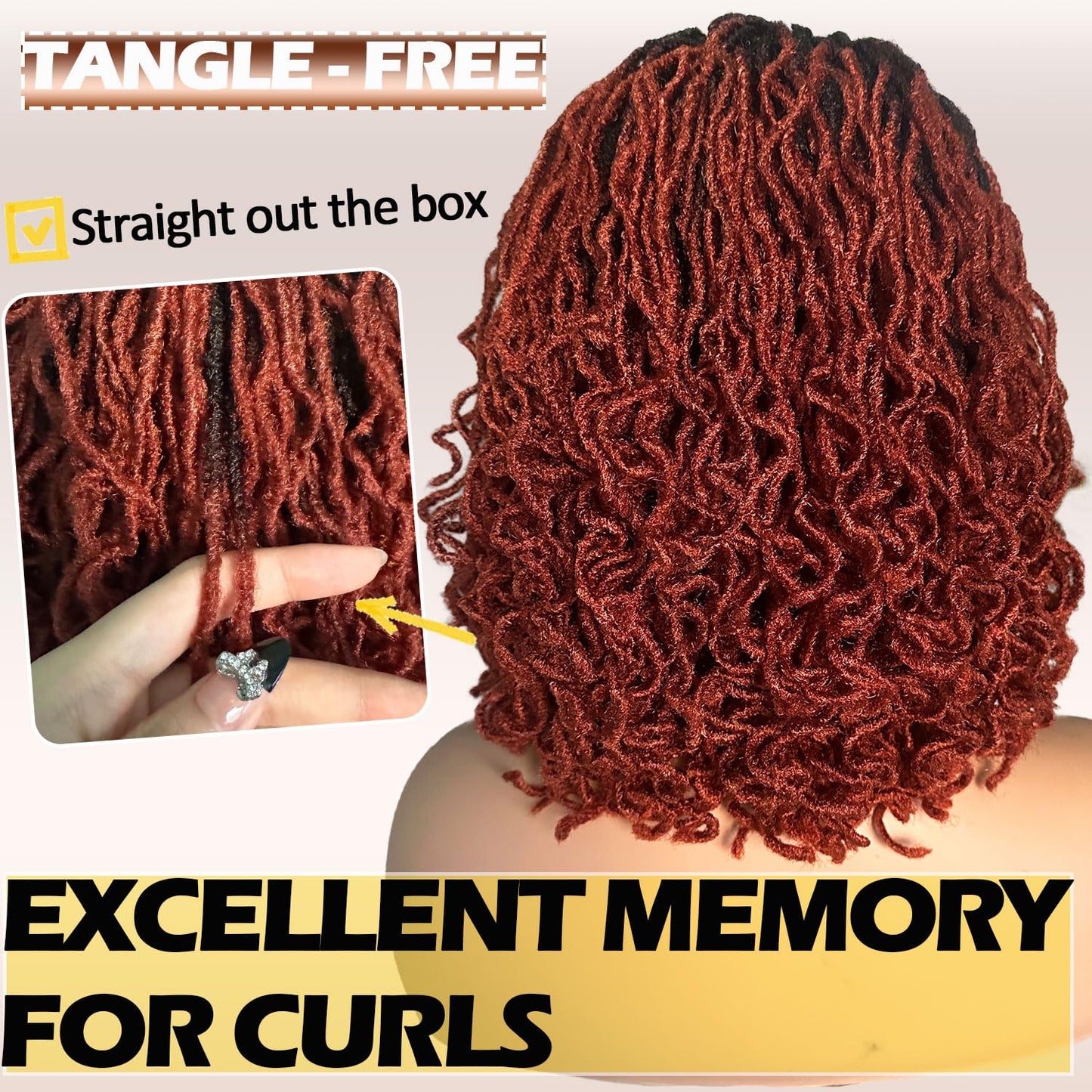 Dreadlock Wig Curly 4x4 Lace Frontal Ombre Strawberry Blonde 16 Inch Twist Faux Locs Wigs for Balck Women Afro Curly Braided Synthetic Wig