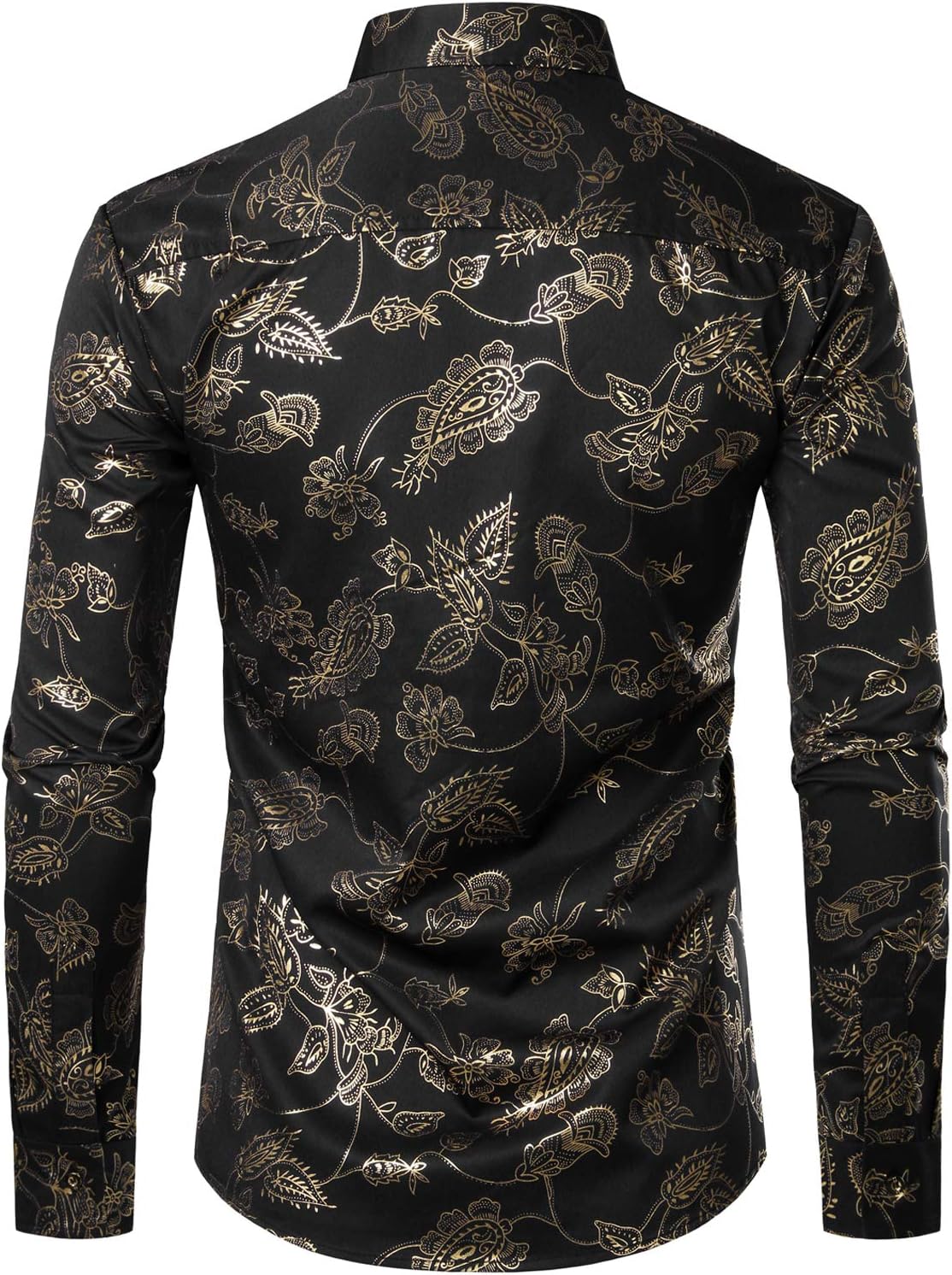 ZEROYAA Mens Hipster Gold Rose Printed Slim Fit Long Sleeve Dress Shirts/Prom Performing Shirts