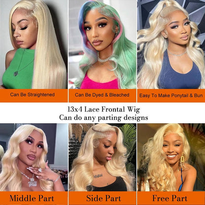 613 Blonde 13x4 Lace Glueless Body Wave Long Wig Easily Redyed Human Hair