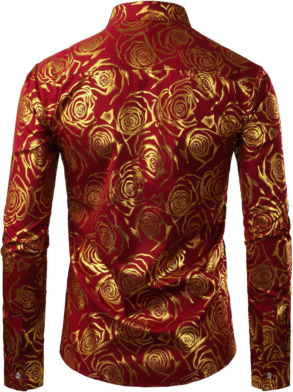 ZEROYAA Mens Hipster Gold Rose Printed Slim Fit Long Sleeve Dress Shirts/Prom Performing Shirts