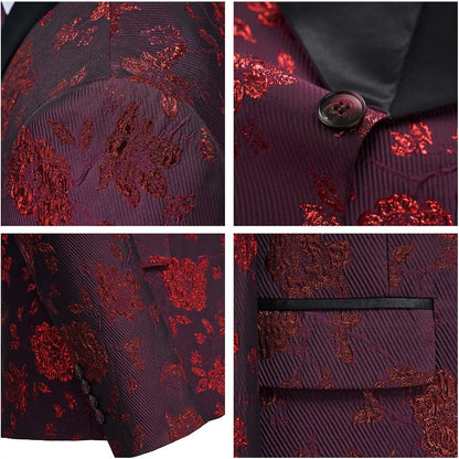 Tuxedo Suits for Men 3 Piece Regular Fit Suit Floral Pattern Blazer Jacket Waistcoat Pants Men Suit Set for Wedding