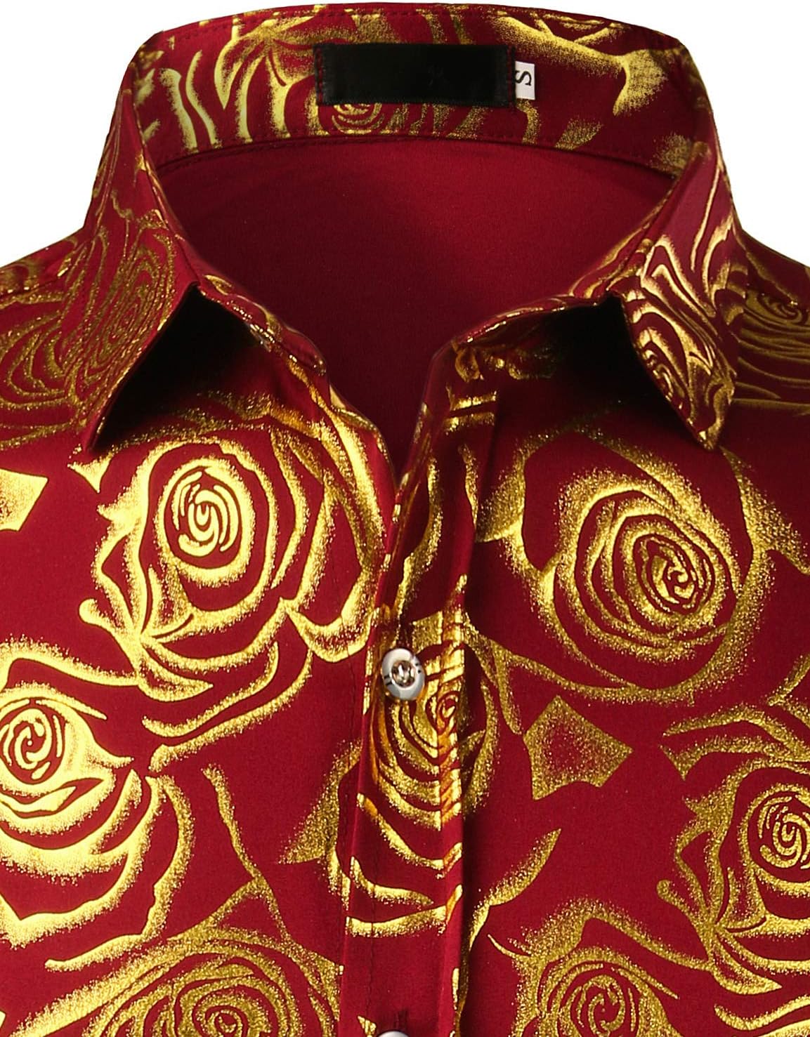 ZEROYAA Mens Hipster Gold Rose Printed Slim Fit Long Sleeve Dress Shirts/Prom Performing Shirts