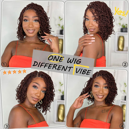 Dreadlock Wig Curly 4x4 Lace Frontal Ombre Strawberry Blonde 16 Inch Twist Faux Locs Wigs for Balck Women Afro Curly Braided Synthetic Wig