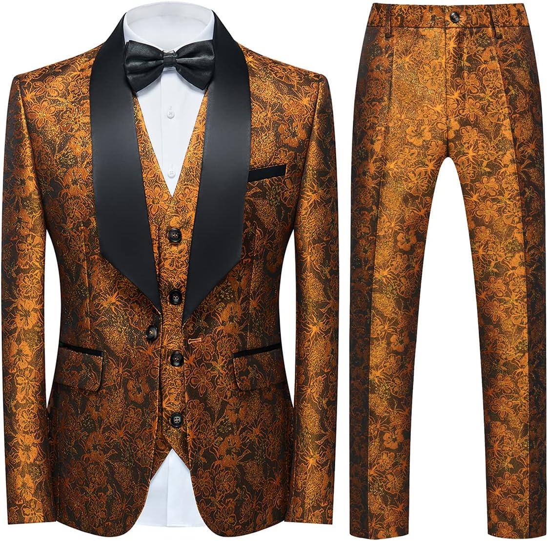 Tuxedo Suits for Men 3 Piece Regular Fit Suit Floral Pattern Blazer Jacket Waistcoat Pants Men Suit Set for Wedding