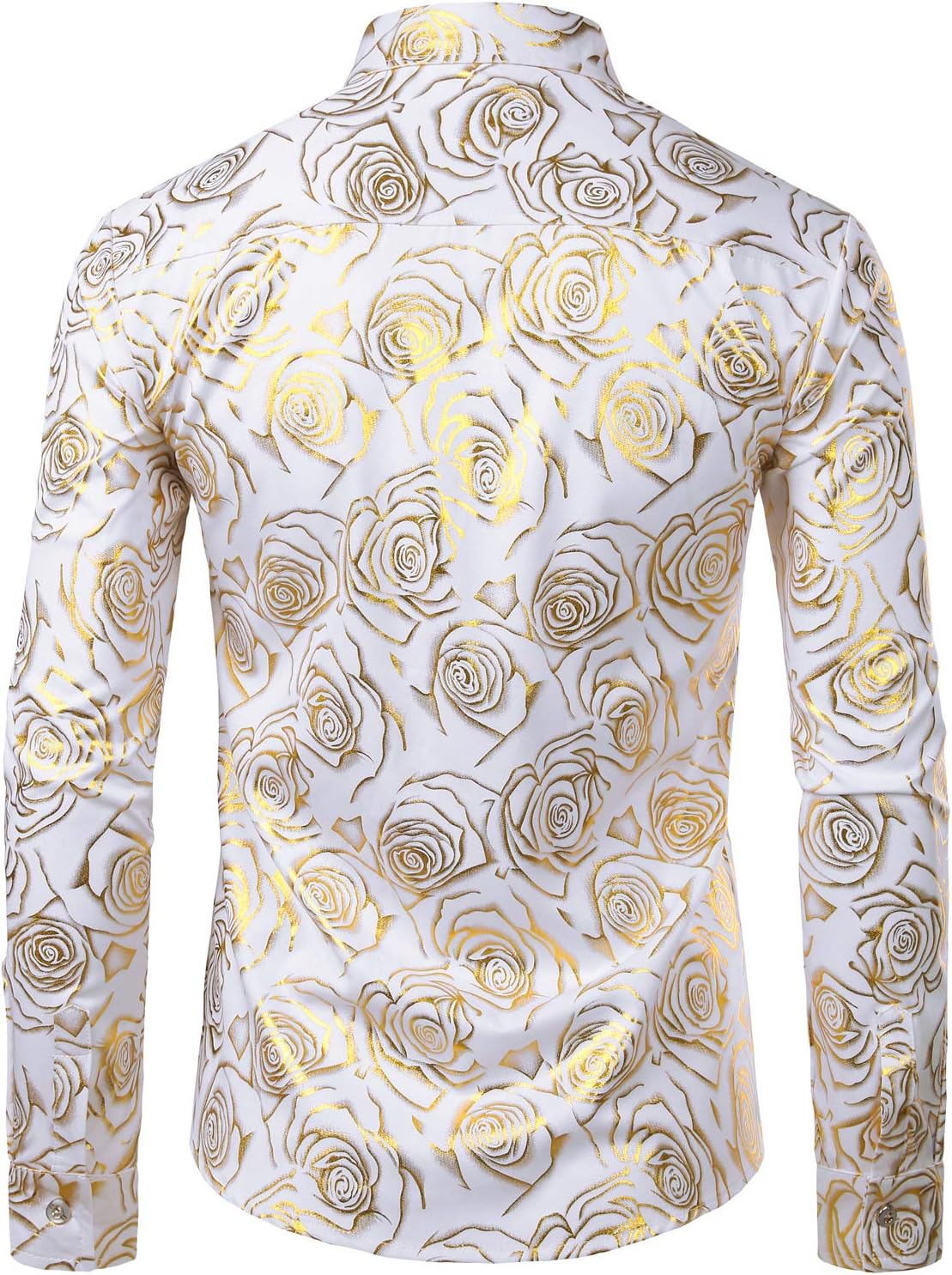 ZEROYAA Mens Hipster Gold Rose Printed Slim Fit Long Sleeve Dress Shirts/Prom Performing Shirts