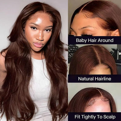 Dark Brown Colored Body Wave 13x5 Pre Everything Wigs Glueless Human Hair Wigs