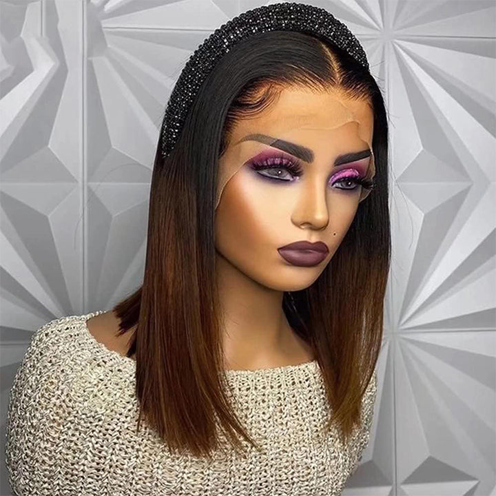 Ombre Brown Straight Crystal HD Lace Wig Glueless 13x4 Frontal Human Hair Wig