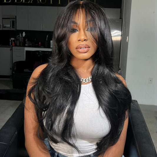 Face-Framing Curtain Bangs Wavy Wig 6x5 Ready To Go Glueless Lace Wig Pre Cut Lace