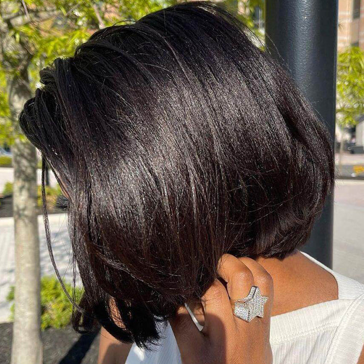 13x5 Pre-everything Yaki Straight Bob Wig Pre-cut Lace Short Human Hair Wig