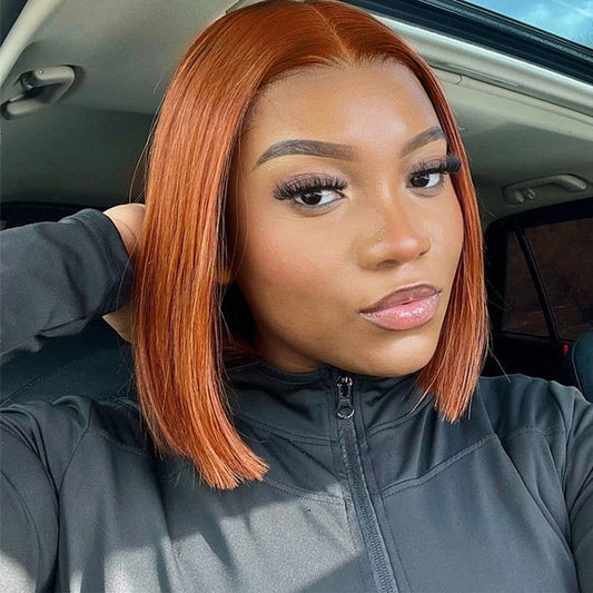 Pre Cut Lace Orange Ginger Short Bob Straight 13x5 Pre Everything Glueless Wig Human Hair