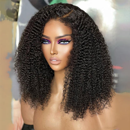 Handmade 4C Hairline Afro Kinky Curly 13x4 Lace Front Wig With Curly Edges Kinky Baby Hair Human Hair Wig