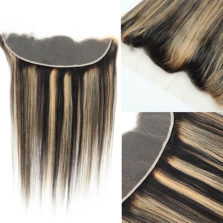 Mix Honey Blonde Straight Hair Balayage Color 3 Bundles With 13x4 Frontal HD Lace