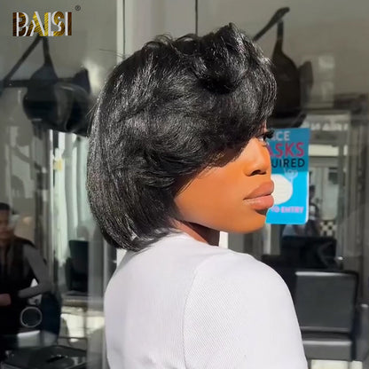 BAISI Sexy Silk Kinky Side Part Short BoB Wig