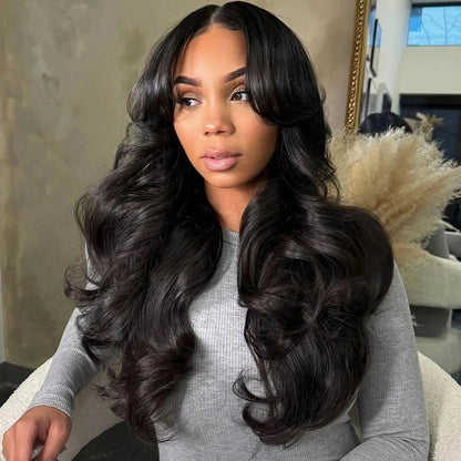 Curtain Bangs Body Wave 13x5 Pre Cut Lace Glueless Human Hair Wig
