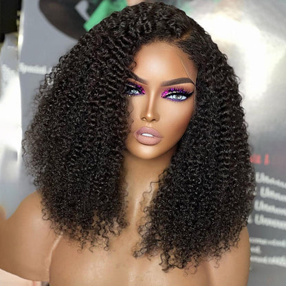 Handmade 4C Hairline Afro Kinky Curly 13x4 Lace Front Wig With Curly Edges Kinky Baby Hair Human Hair Wig