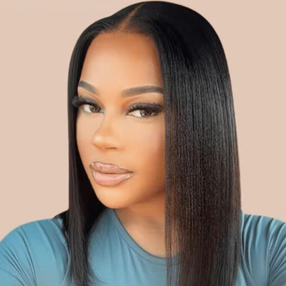 Yaki Kinky Straight Bob Wigs Human Hair Pre Bleached Invisible Knots 7x5 Lace Front Wigs Pre Everything Glueless Wigs Pre Cut Lace