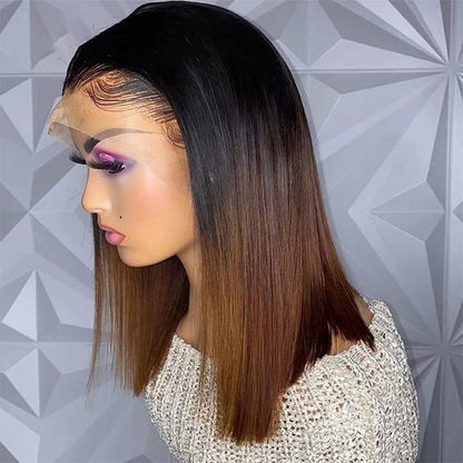 Ombre Brown Straight Crystal HD Lace Wig Glueless 13x4 Frontal Human Hair Wig