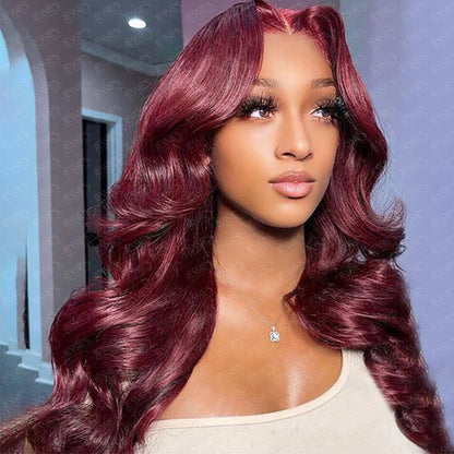 Wine Red Color Loose Wavy 13x4 Lace Frontal Wig Glueless Wig Human Hair