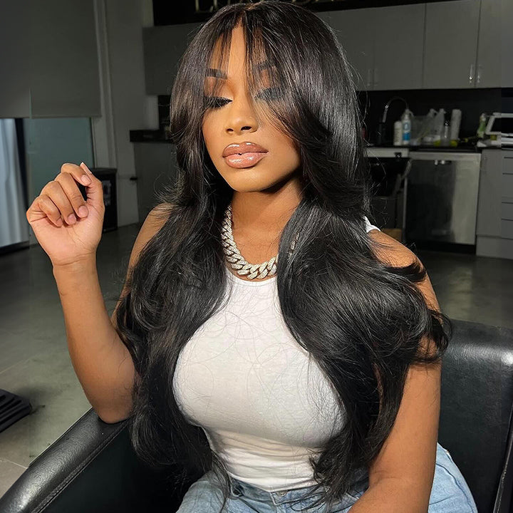 Face-Framing Curtain Bangs Wavy Wig 6x5 Ready To Go Glueless Lace Wig Pre Cut Lace