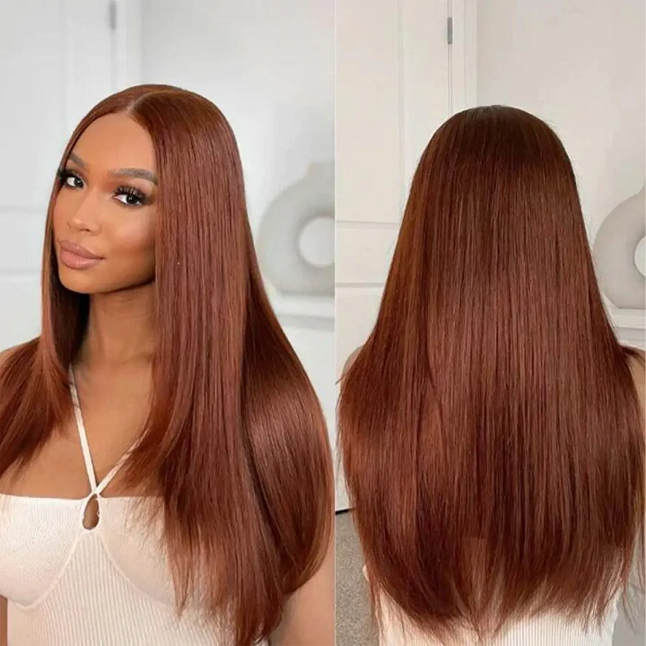 Layer Cut Straight Glueless Wig Copper Brown 5×5 Pre Cut Lace Wig