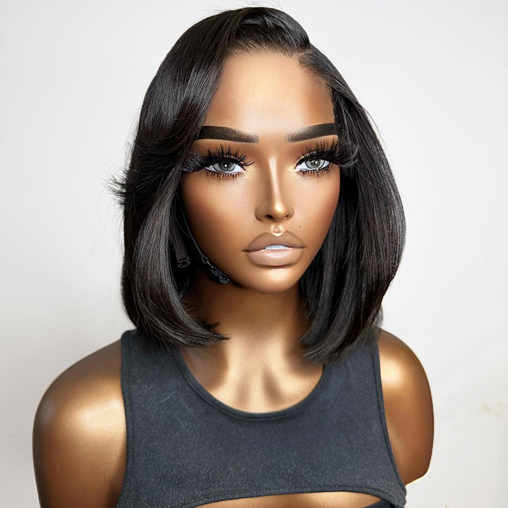 With Side Bangs Layer Cut Straight Bob Wig Glueless 7x5 Lace Wig Human Hair