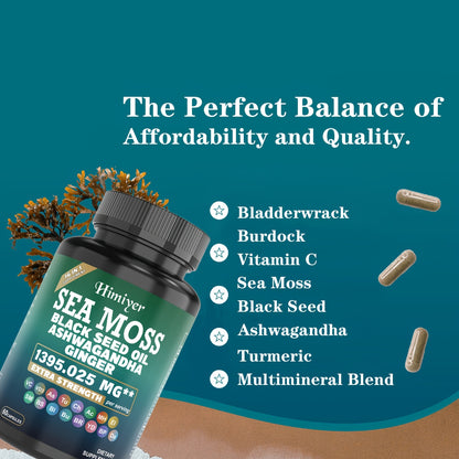 Sea Moss Capsules W/ Black Seed Oil, Ashwagandha & Vitamin Support