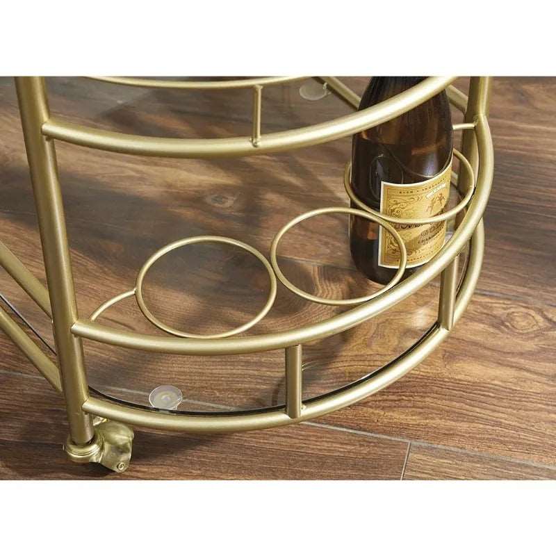 Bar Cart with Matte Gold Metal Finish, 2-Tiers Trolley Cart Rolling Cart Kitchen Island Table Meuble De Rangement Cuisine