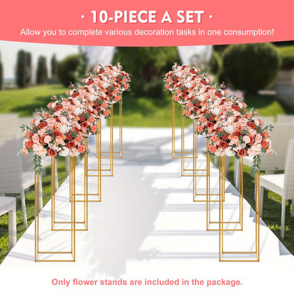 10pcs Golden Wedding Flower Vase, Metal Column