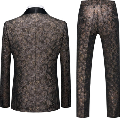 Tuxedo Suits for Men 3 Piece Regular Fit Suit Floral Pattern Blazer Jacket Waistcoat Pants Men Suit Set for Wedding