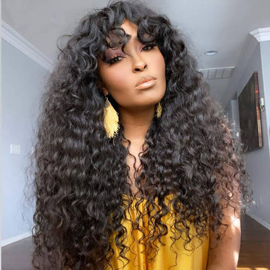 Glueless Curly Human Hair Wigs With Bangs Wear & Go 2 Minutes Install