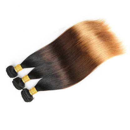 T1B/4/30 Straight Hair 3 Bundles With Closure Human Hair Weaves