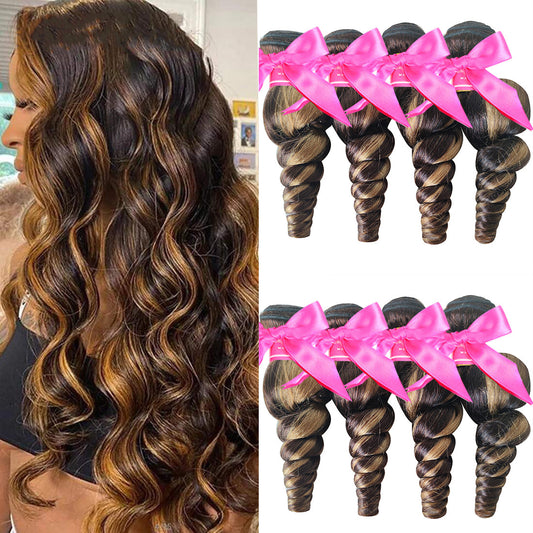 Highlight Brown Loose Wave Human Hair P4/27 Honey Blonde Hair 3/4 Bundles