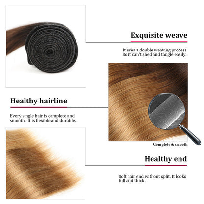 Blonde Human Hair Bundles With Closure 3 Bundles With Lace Closure T1B/4/27 Ombre Blonde Brazilian Straight Hair